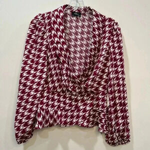 Milk & Honey Burgundy Houndstooth Top Size S